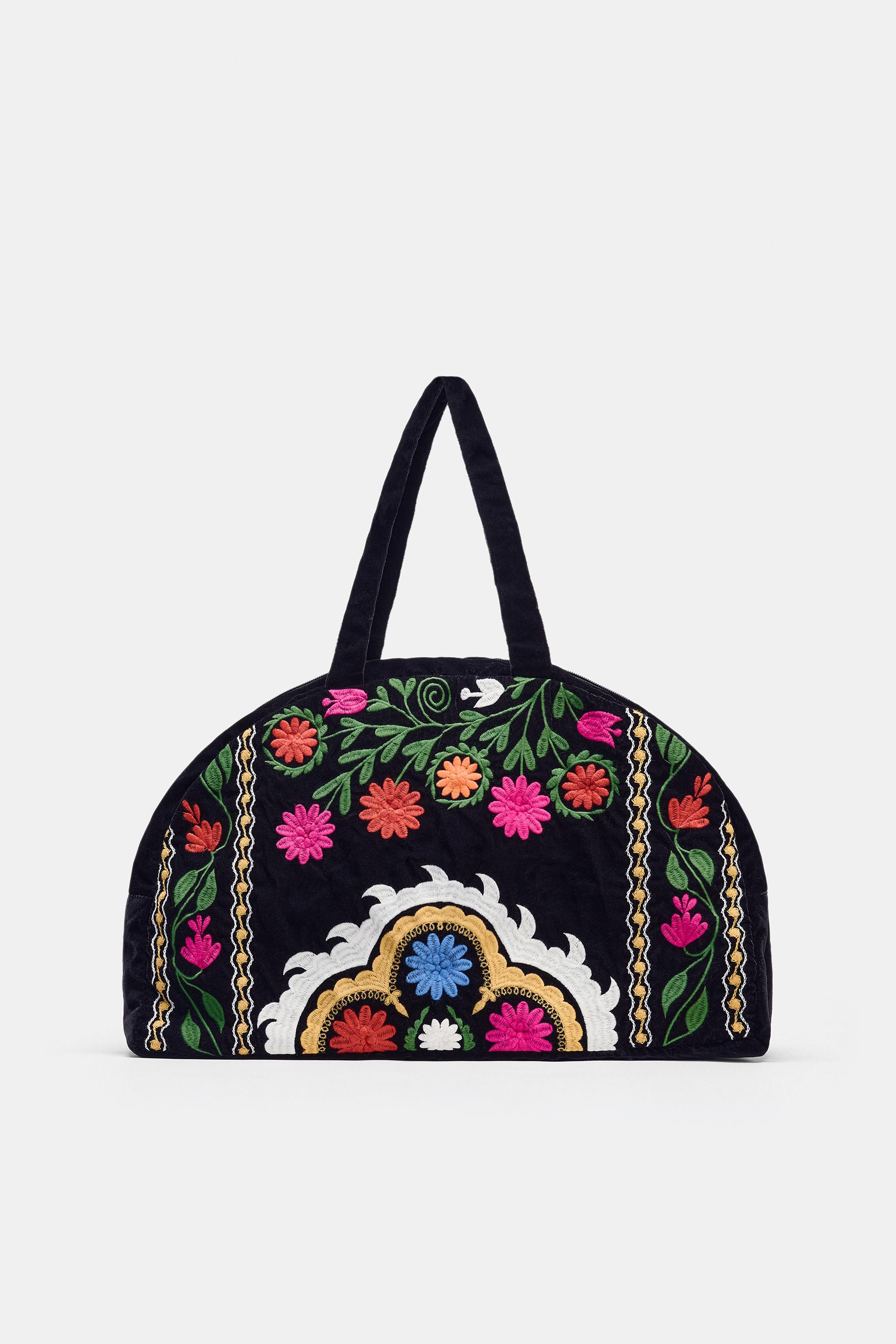 EMBROIDERED VELVET TRAVEL BAG | Zara Canada