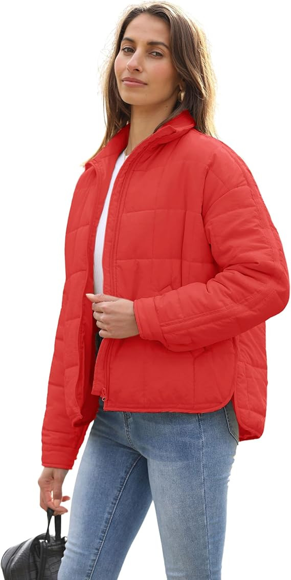 Quilted Puffer Jacket Women Lightweight Short Zip Up Padded Coat with Pockets | Amazon (US)