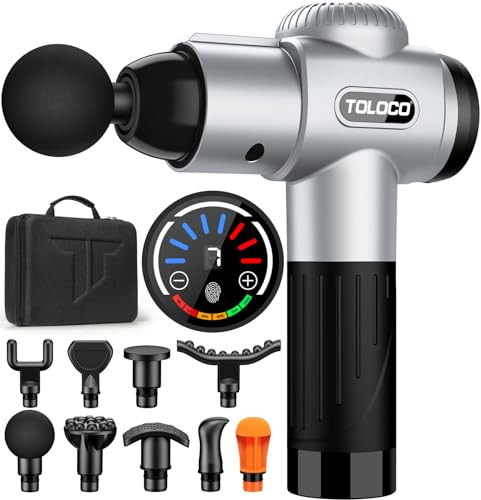 TOLOCO Massage Gun, Muscle Massage Gun Deep Tissue for Athletes with 10 Massage Heads, Electric Percussion Massager for Any Pain Relief, Silver | Amazon (US)