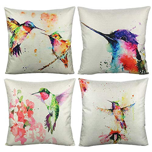 VAKADO Outdoor Spring Birds Throw Pillow Covers Patio Furniture Watercolor Hummingbirds Painting Flo | Amazon (US)