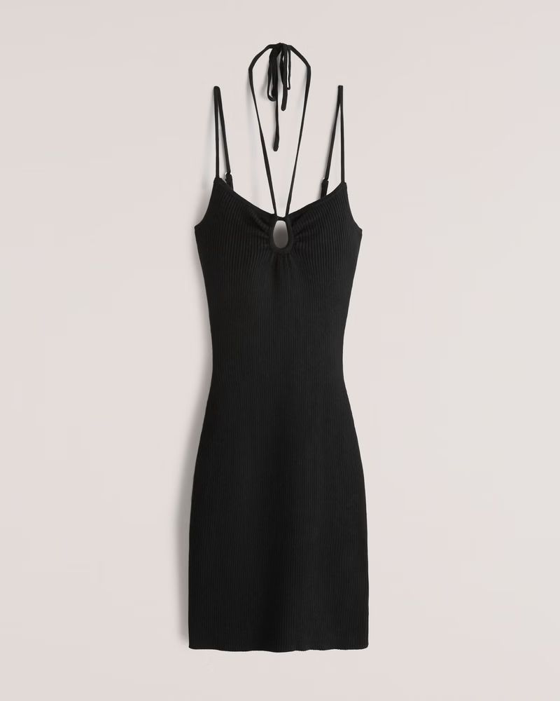 Abercrombie & Fitch Women's Strappy Halter Mini Sweater Dress in Black - Size XXL | Abercrombie & Fitch (US)