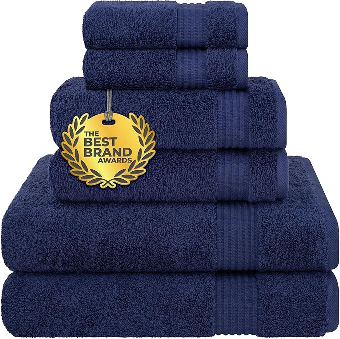 Cotton Paradise 100% Cotton Turkish Towel Set, Soft Absorbent Quick Dry, 6 Piece Towel Set, Navy ... | Amazon (US)