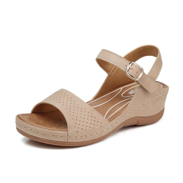 SHIBEVER Soft Leather Sandals Fashion Vintage Anti-Slip Summer Beach Outdoor Shoes for Women | Walmart (US)