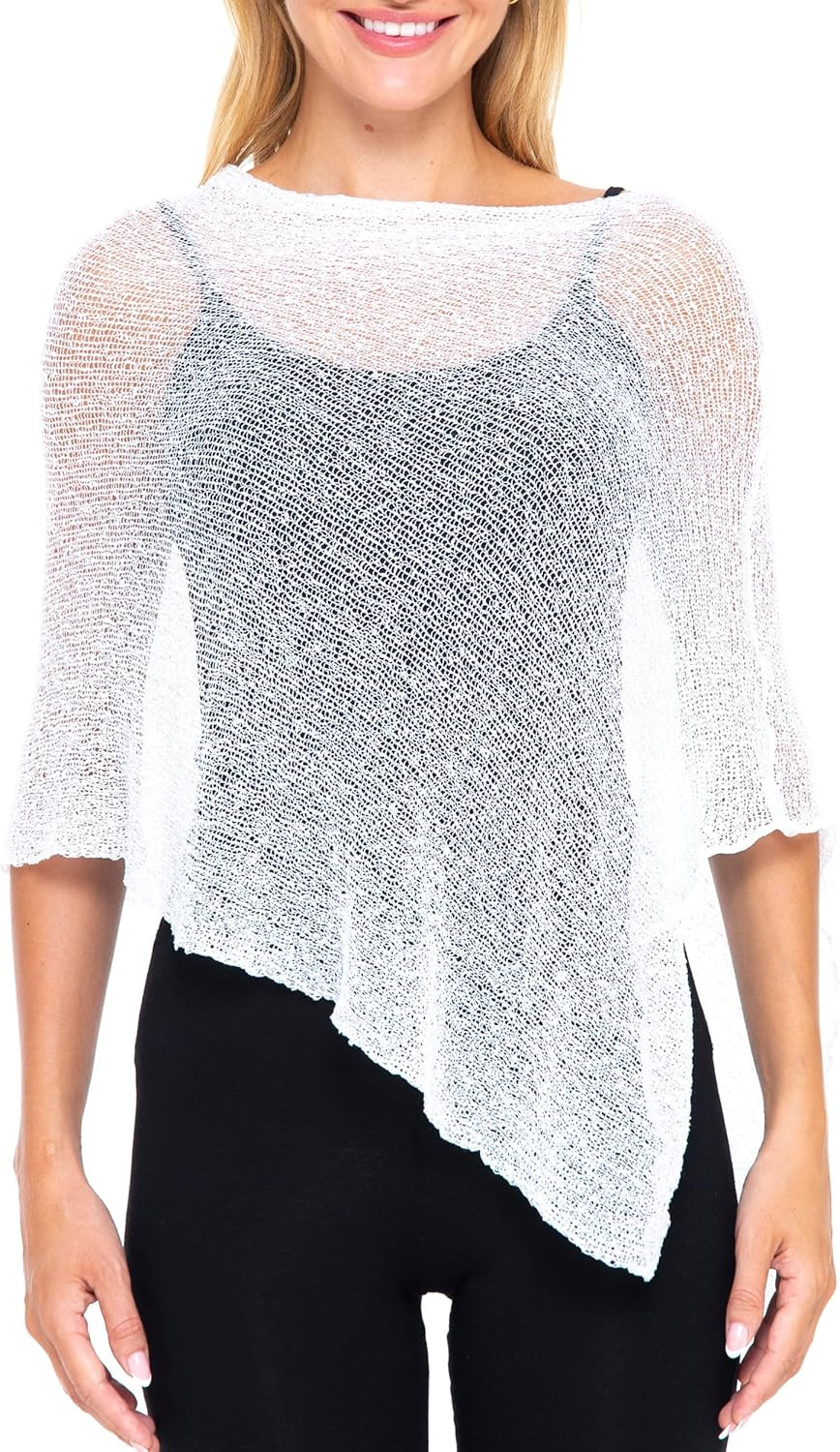 SHU-SHI Womens Sheer Knit Poncho Shrug Lightweight Cover Up One Size Fits Most | Amazon (US)
