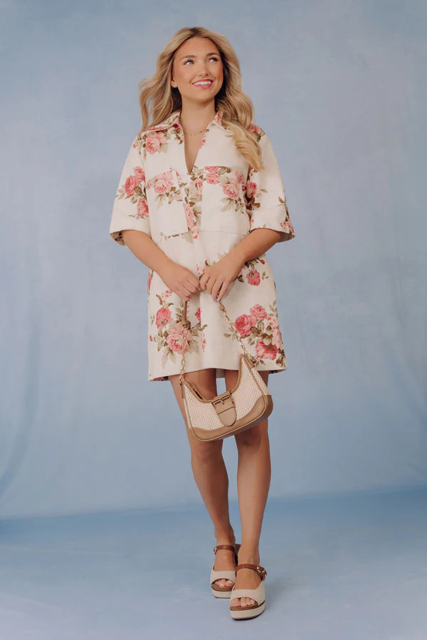 Rooftop Garden Floral Denim Mini Dress | Impressions Online Boutique