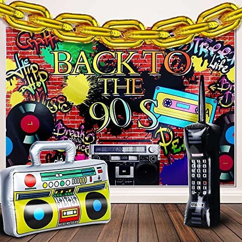 80s 90s Party Decorations Supplies Includes Inflatable Radio Boombox Backdrop Inflatable Mobile Phon | Amazon (US)