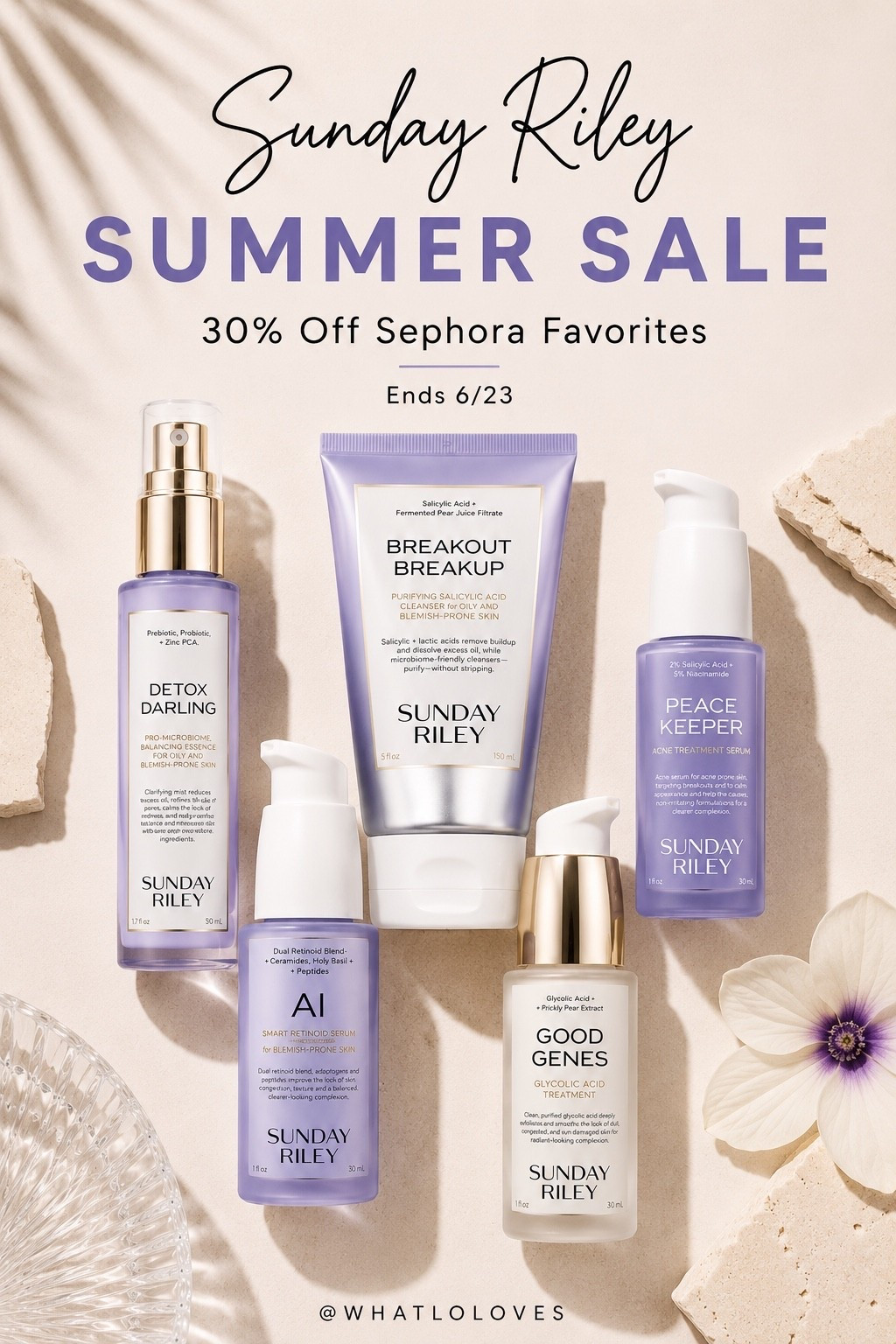 ✨ Sunday Riley Summer Sale ✨
One of my favorite skincare brands is currently 30% off at Sephora through 6/23! 🤍 
If you've been wanting to try Good Genes, stock up on your retinoid, or grab a few skincare staples, now is the perfect time.


Featured:
• Good Genes Lactic Acid Treatment
• A.I. Smart Retinoid Serum
• Peacekeeper Serum
• Detox Darling Essence Mist
• Breakout Breakup Cleanser
Shop all my sale picks through the link in my LTK + ShopMy! 🛍️


#SundayRiley #SephoraSale #LTKBeauty #SkincareFavorites #WhatLoLoves #BeautyFinds #SephoraHaul #SummerSale 🤍✨

#LTKselfcare #LTKSaleAlert #LTKBeauty