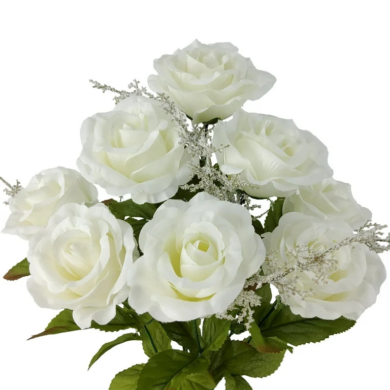 Mainstays Indoor Artificial Rose Floral Bush, White Color, Assembled Height 17.5" | Walmart (US)