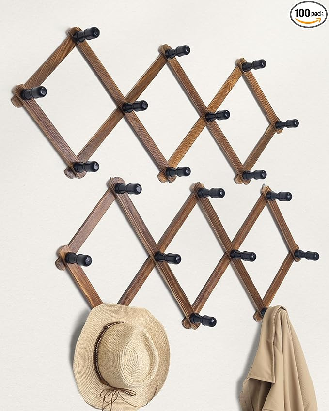 Wooden Expandable Accordion Wall Hanger,2 Pack Including 20 Peg Hooks,Perfectly Hook for Coats, M... | Amazon (US)
