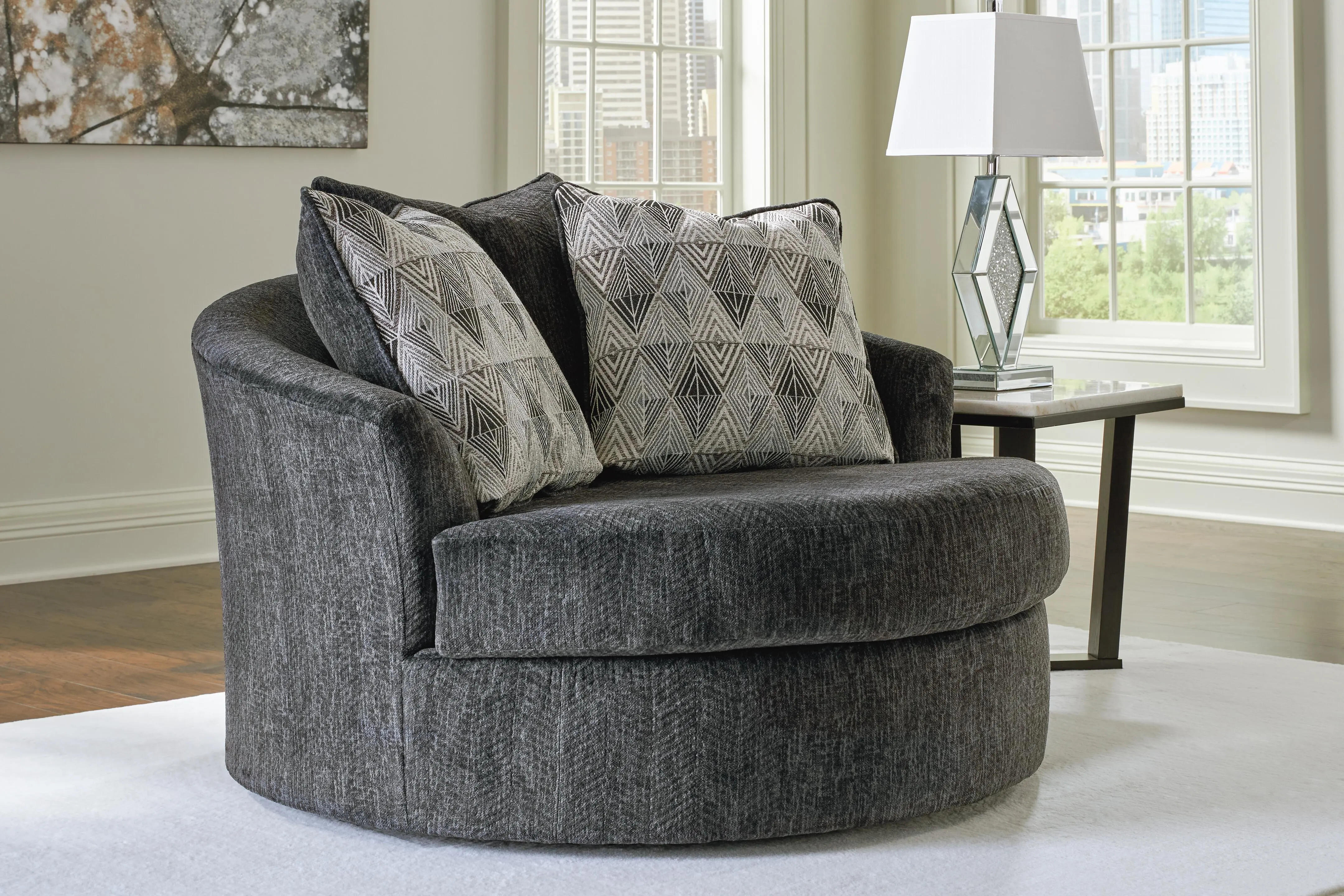 Biddeford Oversized Swivel Accent Chair, Shadow | Ashley