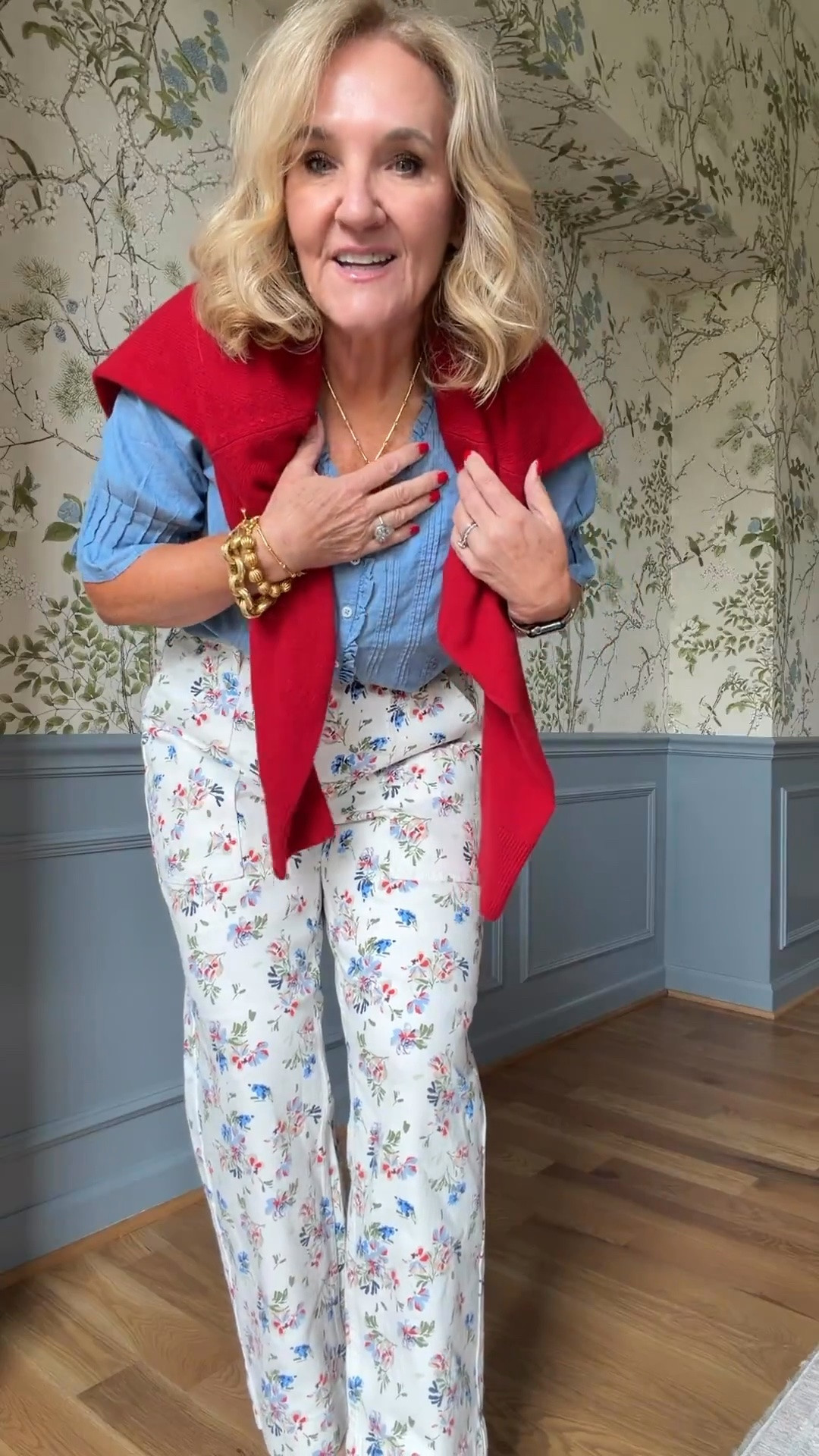 These floral print jeans are the statement piece you’ll reach for all season long! Paired with a soft blue blouse and a pop of red, this outfit is a fresh take on classic style that’s perfect for brunch, errands, or casual gatherings.

💡 LTK MADE EASY

❤️ Heart = Support my posts
🔖 Save = Get sale & restock alerts
📋 Lists = Keep favorites organized
📲 Share = Send to yourself for later
💬 Comment = Ask me anything