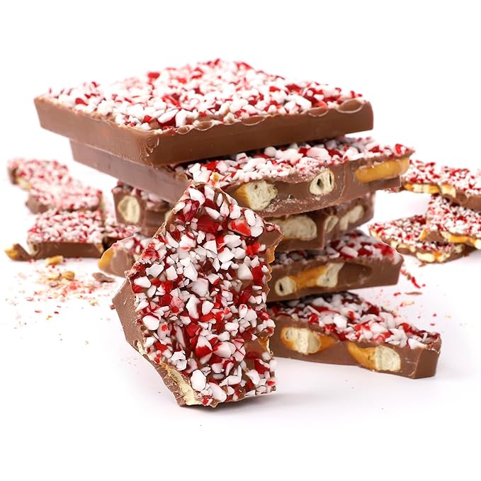 Milk chocolate peppermint bark with pretzels - and a wooden hammer - beautiful packaging - Christ... | Amazon (US)