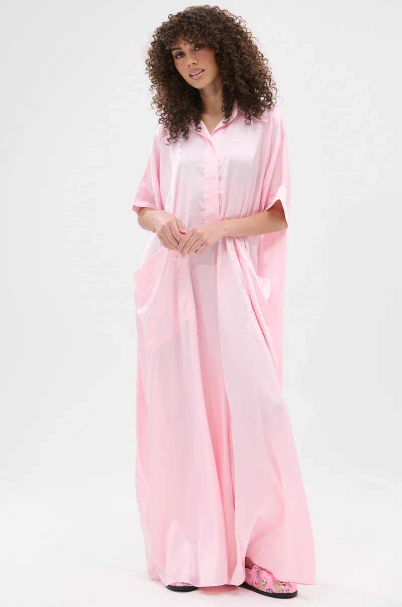 SHE'S RICH OVERSIZED SATIN JUMPSUIT IN LIGHT PINK | AKIRA