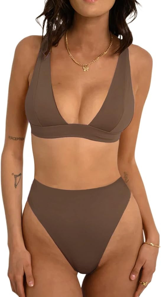 Women Sexy Brazilian Bikini Sets 2 Piece Cheeky Triangle Bikini V Neck Swimsuit high Cut Thong Bo... | Amazon (US)