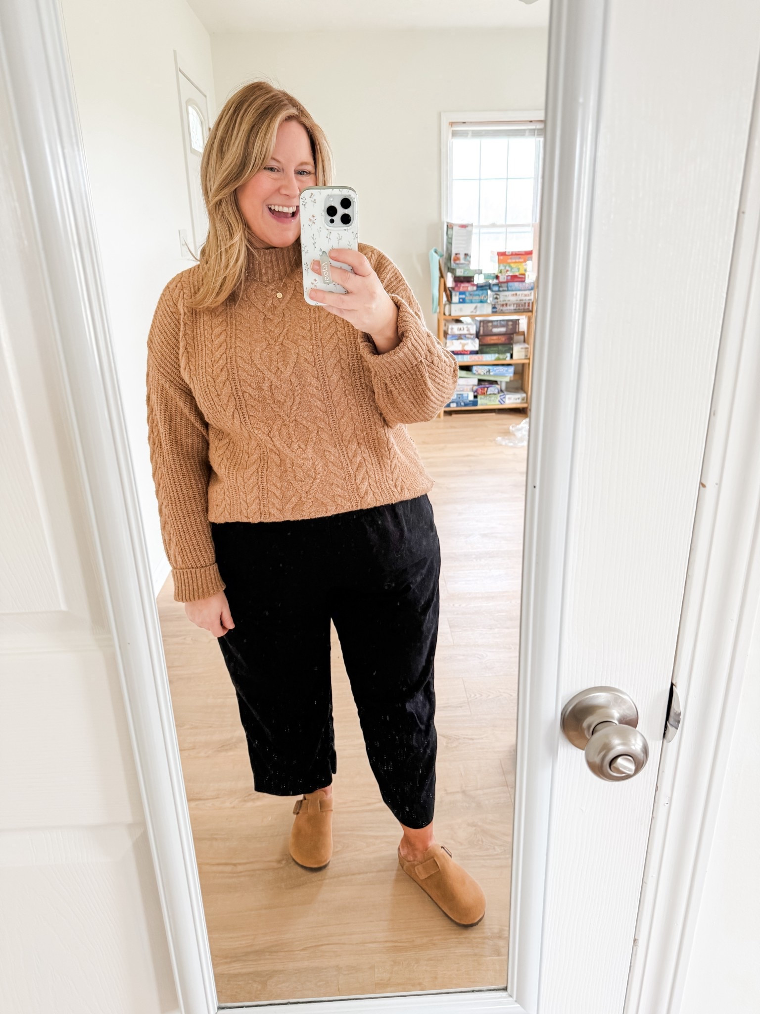 Wearing an XL in my linen pants and a large in my sweater.   My clogs run true to size and are very comfy! Sweater is likely sold out so linked similar ones too  

#LTKBump #LTKMidsize #LTKPetite