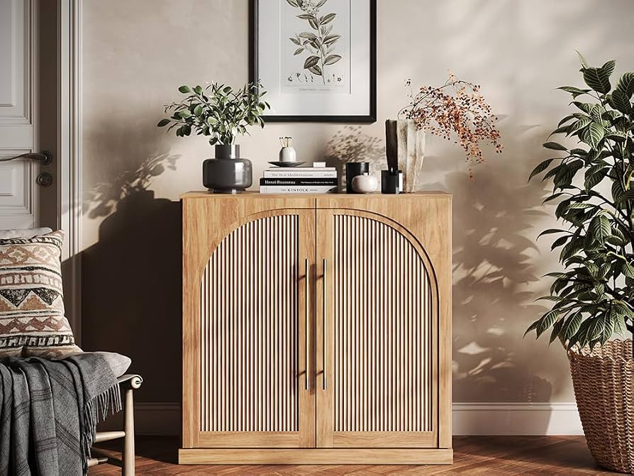 BELLEZE 32.5" Accent Cabinet with Adjustable Shelves, Kitchen Storage Cabinet with Fluted Arched ... | Amazon (US)