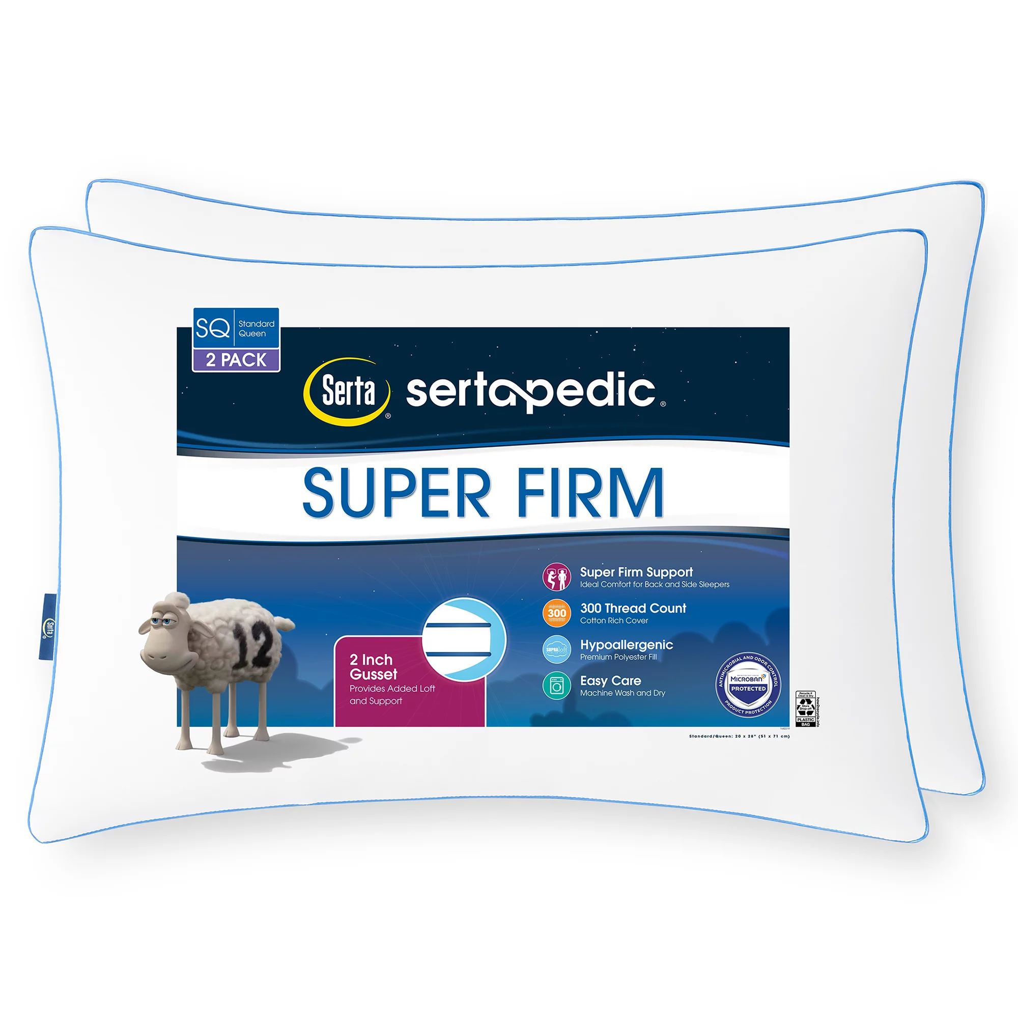 Sertapedic Super Firm Bed Pillow, Standard/Queen, 2 Pack (Old Version) | Walmart (US)
