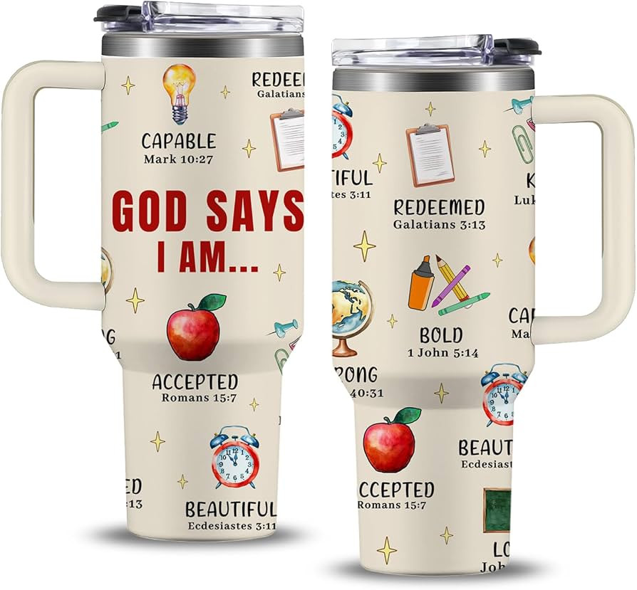 Christian Teacher Gift, 40oz God Says I Am Teacher Tumbler With Handle, Christian Gifts for Women... | Amazon (US)