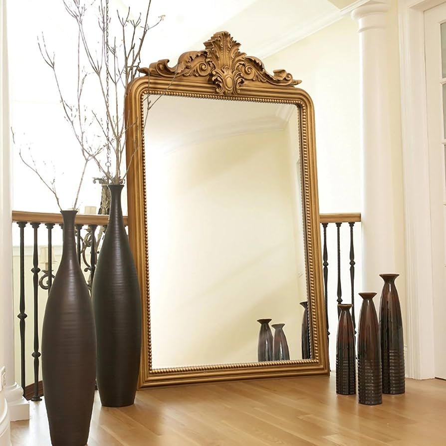 Besdomus Gold Arched Vintage Mirror: 30" x 44" Large Antique Wall Mounted Mirror - Traditional Or... | Amazon (US)