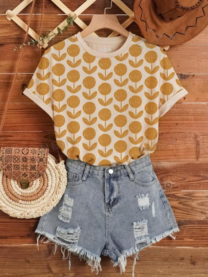 SHEIN LUNE Full Print T-Shirt | SHEIN USA | SHEIN