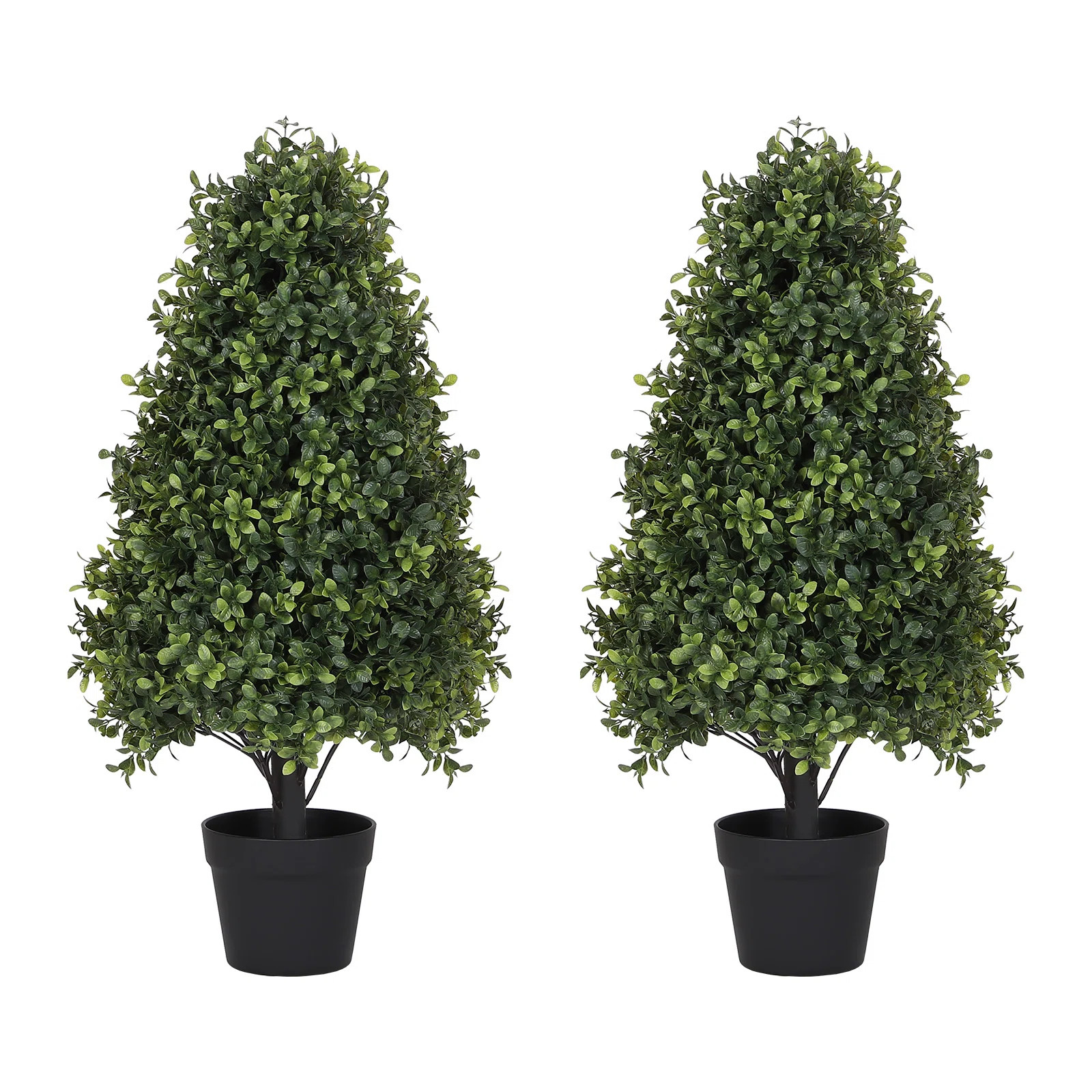 Artificial Topiary Boxwood Tree, Faux Shrub in Black Plastic Pot (Set of 2) | Wayfair North America