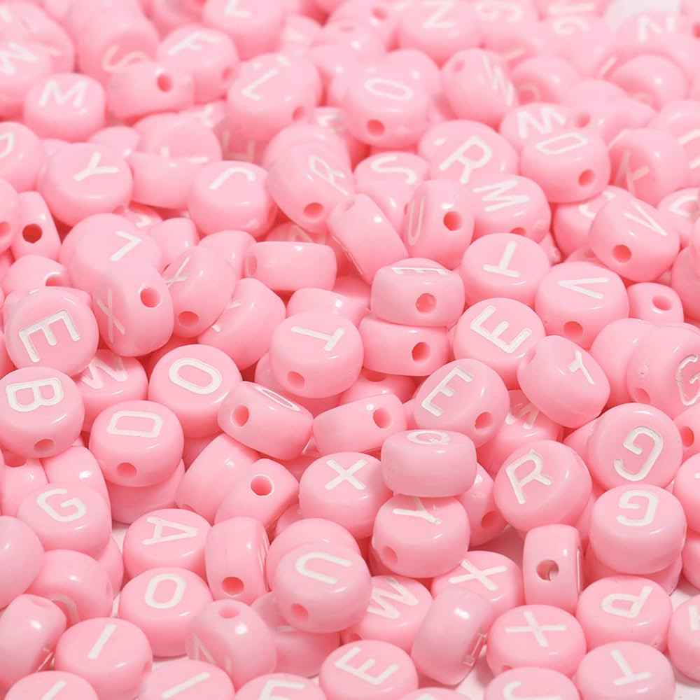 1200pcs Bulk Pink Round Acrylic Alphabet Letter Beads 4x7mm Whute Letter A-Z Beads for Jewelry Ma... | Amazon (US)