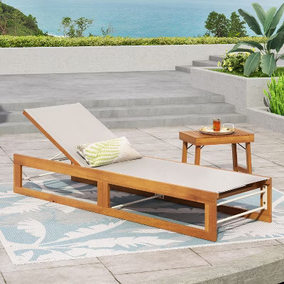 TUYOHW Patio Chaise Lounge,Outdoor Chaise with Acacia Wood Frame,Outdoor Mesh Seating,Patio Poolside Sun Lounger for Backyard,Garden,Beach | Target