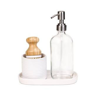 Smart Design Ceramic Soap Pump and Brush Set with Tray 7003310 - The Home Depot | The Home Depot