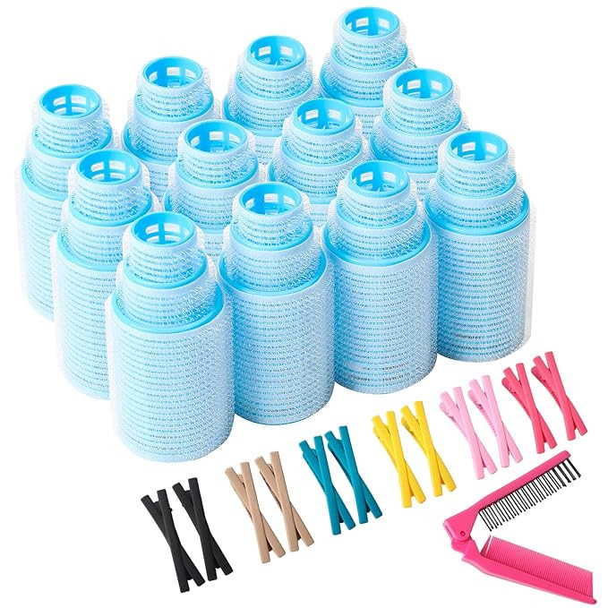 Self Grip Hair Rollers Set, with Hairdressing Curlers (Large, Medium, Small), Folding Pocket Plas... | Amazon (US)