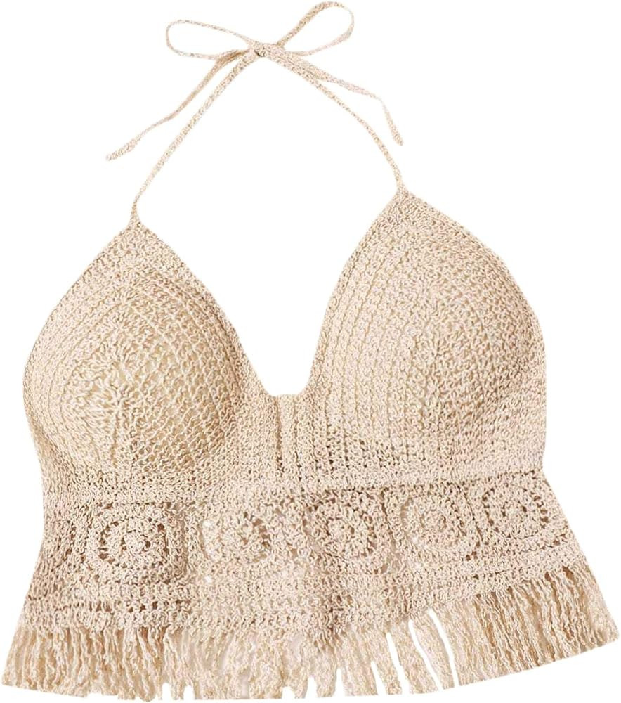 SweatyRocks Women's Summer Beach Backless Crochet Halter Bikini Crop Top | Amazon (CA)