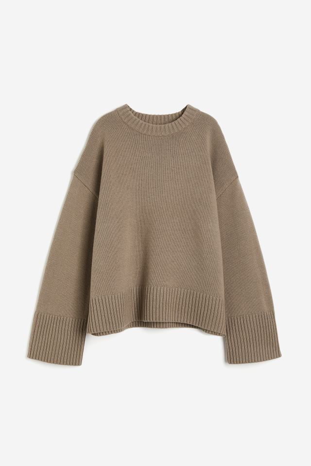 Oversized cashmere-blend jumper - Dark beige - Ladies | H&M GB | H&M (UK, MY, IN, SG, PH, TW, HK)