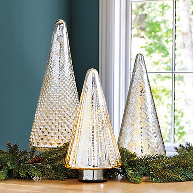 Lit Mercury Glass Trees with LED Lights & Handmade Antique Finish | Ballard Designs, Inc.
