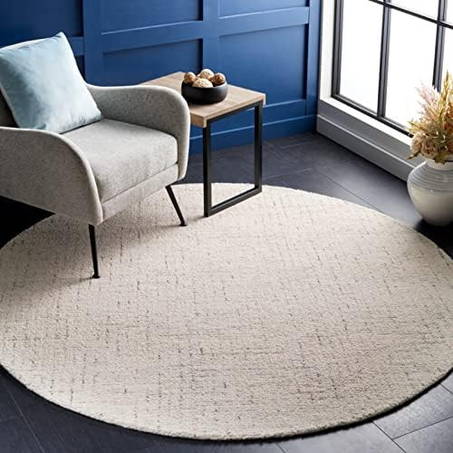 SAFAVIEH Abstract Collection Area Rug - 4' Round, Ivory & Light Grey, Handmade Wool, Ideal for Hi... | Amazon (US)