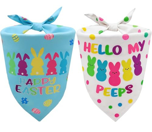 Cozyhaus Easter Dog Bandanas 2PCS-Large,Adjustable Holiday Party Pets Rabbit Easter Egg Outfits,Triangle Reversible Pet Scarf for Boys and Girls,Dog Costume Gifts for Medium to Large Dogs | Amazon (US)
