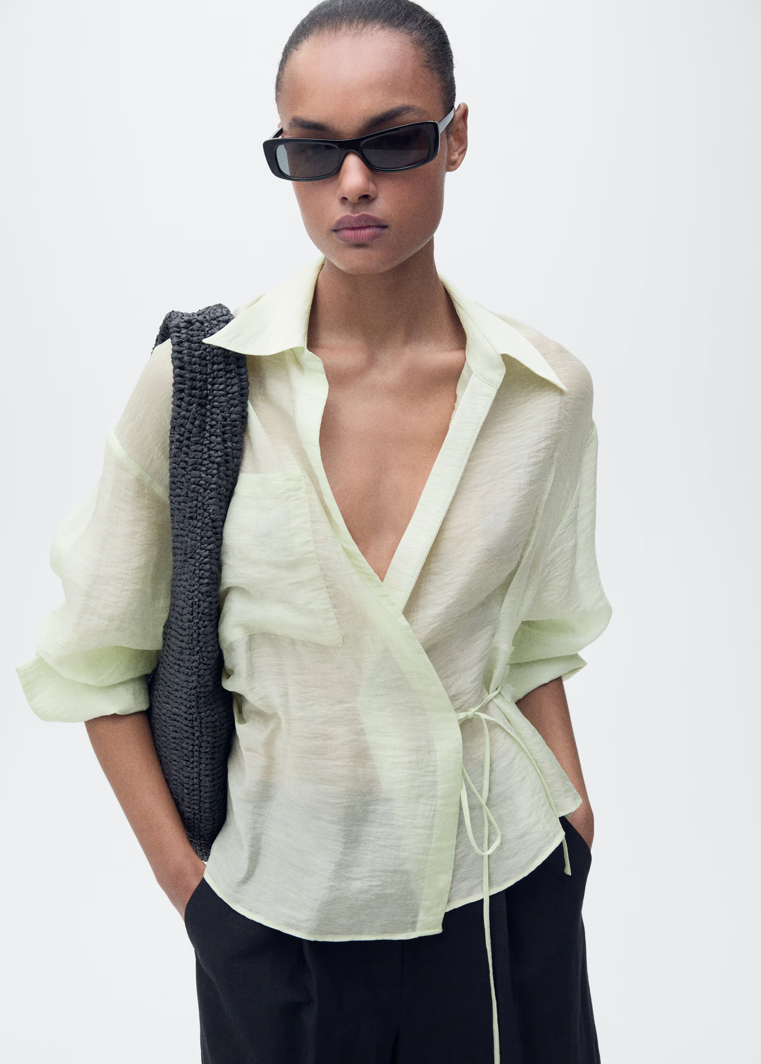 Lyocell wrap shirt with bow closure - Women | MANGO USA | Mango (US/MX/AU)