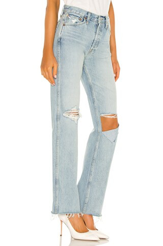 RE/DONE Originals 90s High Rise Loose in Breezy Indigo With Rips from Revolve.com | Revolve Clothing (Global)