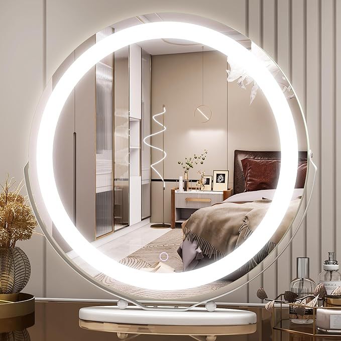 Vierose 20 inch Large Vanity Makeup Mirror with Lights, 3 Color Lighting Modes | Round Lighted Up... | Amazon (US)