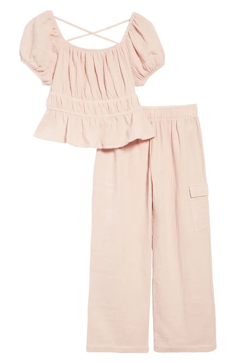 Love, Fire Kids' Cotton Gauze Top & Wide Leg Pants Set | Nordstrom | Nordstrom