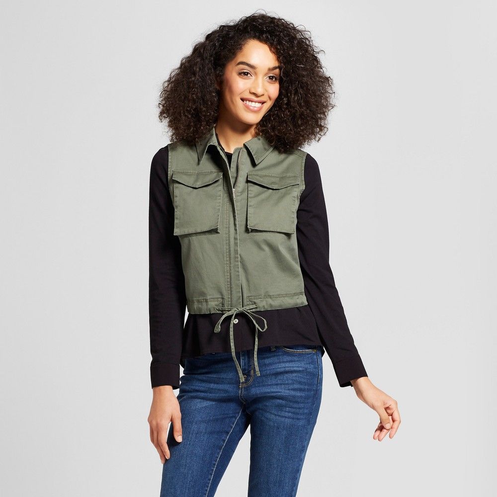 Women's Cropped Military Vest - A New Day Olive M, Green | Target