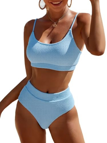 Fanuerg Women's Ribbed High Waisted Bikini Sets Scoop Neck Two Piece Swimsuits Spaghetti Strap Te... | Amazon (US)