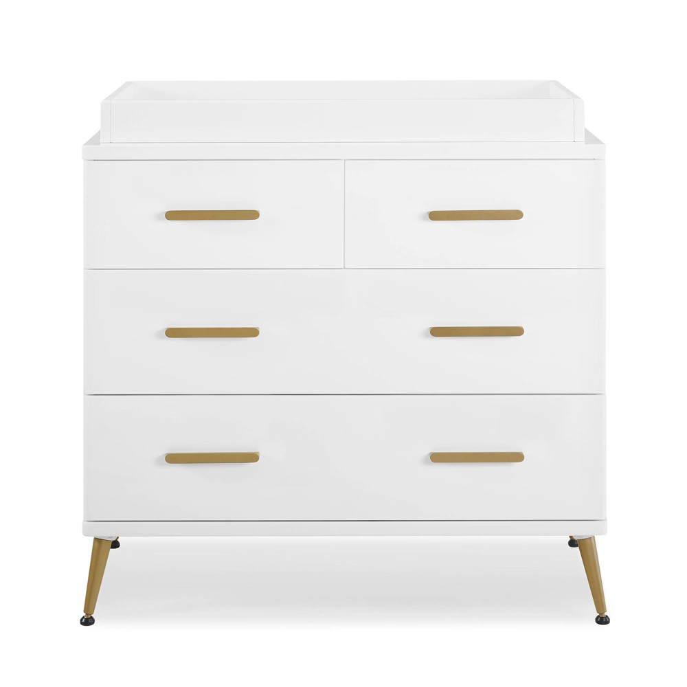 Delta Children Sloane 4 Drawer Dresser with Changing Top - Bianca White/Bronze | Target