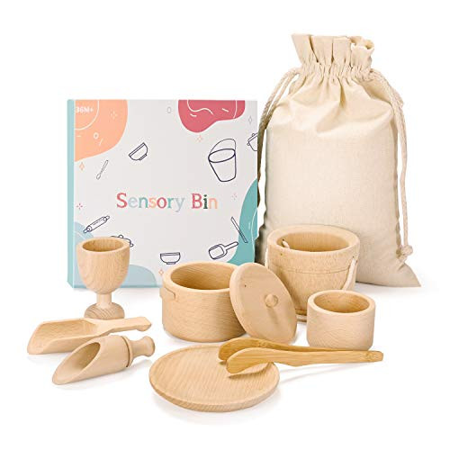 Montessori Toys Sensory Bin Toys for Toddlers Set of 9 Wooden Waldorf Toys Wooden Scoops and Tong... | Amazon (US)
