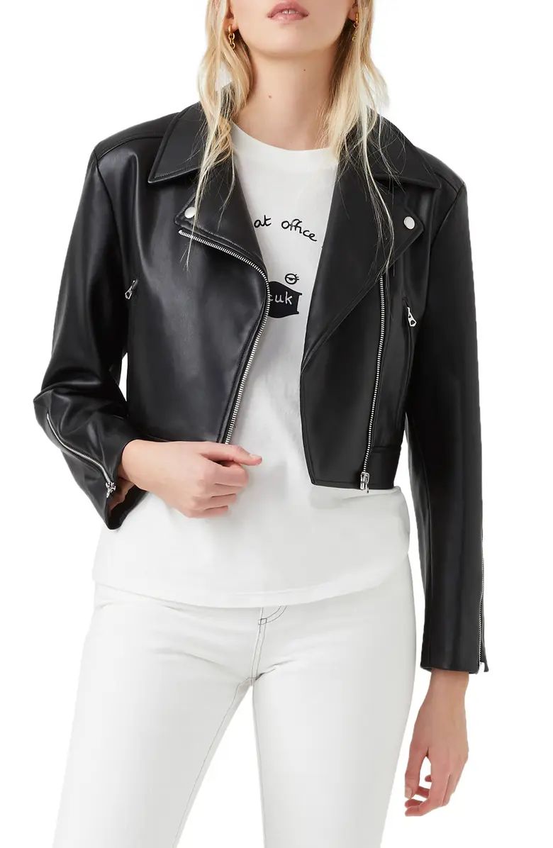 French Connection Crolenda Faux Leather Crop Biker Jacket | Nordstrom | Nordstrom