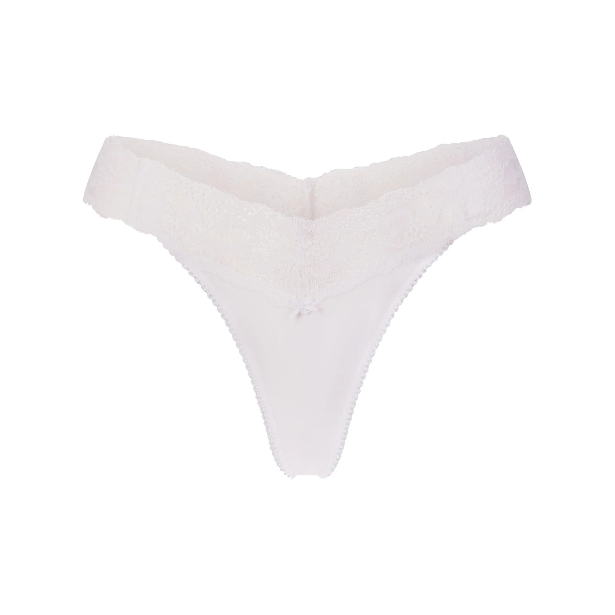 LIGHTWEIGHT COTTON WIDE LACE THONG | SNOW | SKIMS | SKIMS (US)