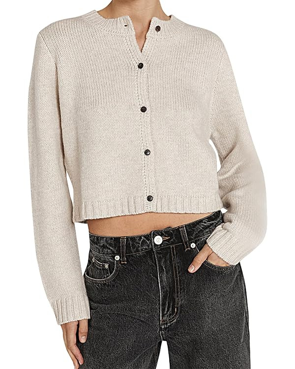Cioatin Women Long Sleeve Button Down Knit Crop Cardigan Open Front Lightweight Sweater Pullover ... | Amazon (US)