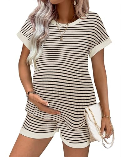 Ekouaer Maternity Pajamas 2 Piece Outfits Waffle Knit Short Sleeve Tops and Shorts Loungewear Set... | Amazon (US)