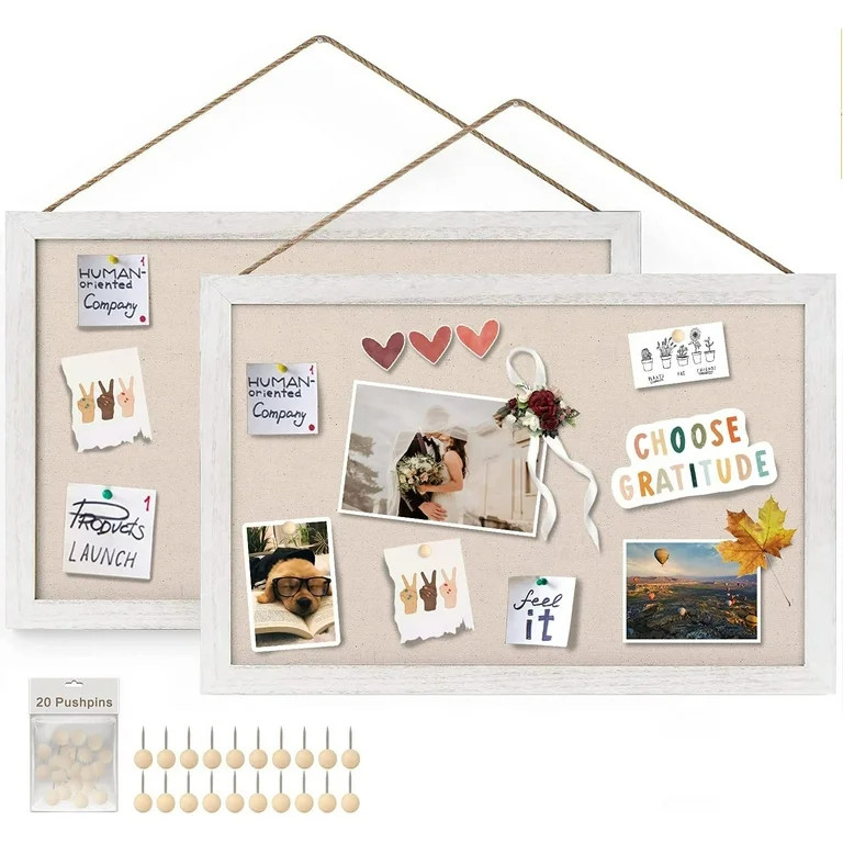 Sfugno Wood Bulletin Boards, 2-Pack Linen Wall Bulletin Board, Decorative Hanging Pin Board, Fram... | Walmart (US)
