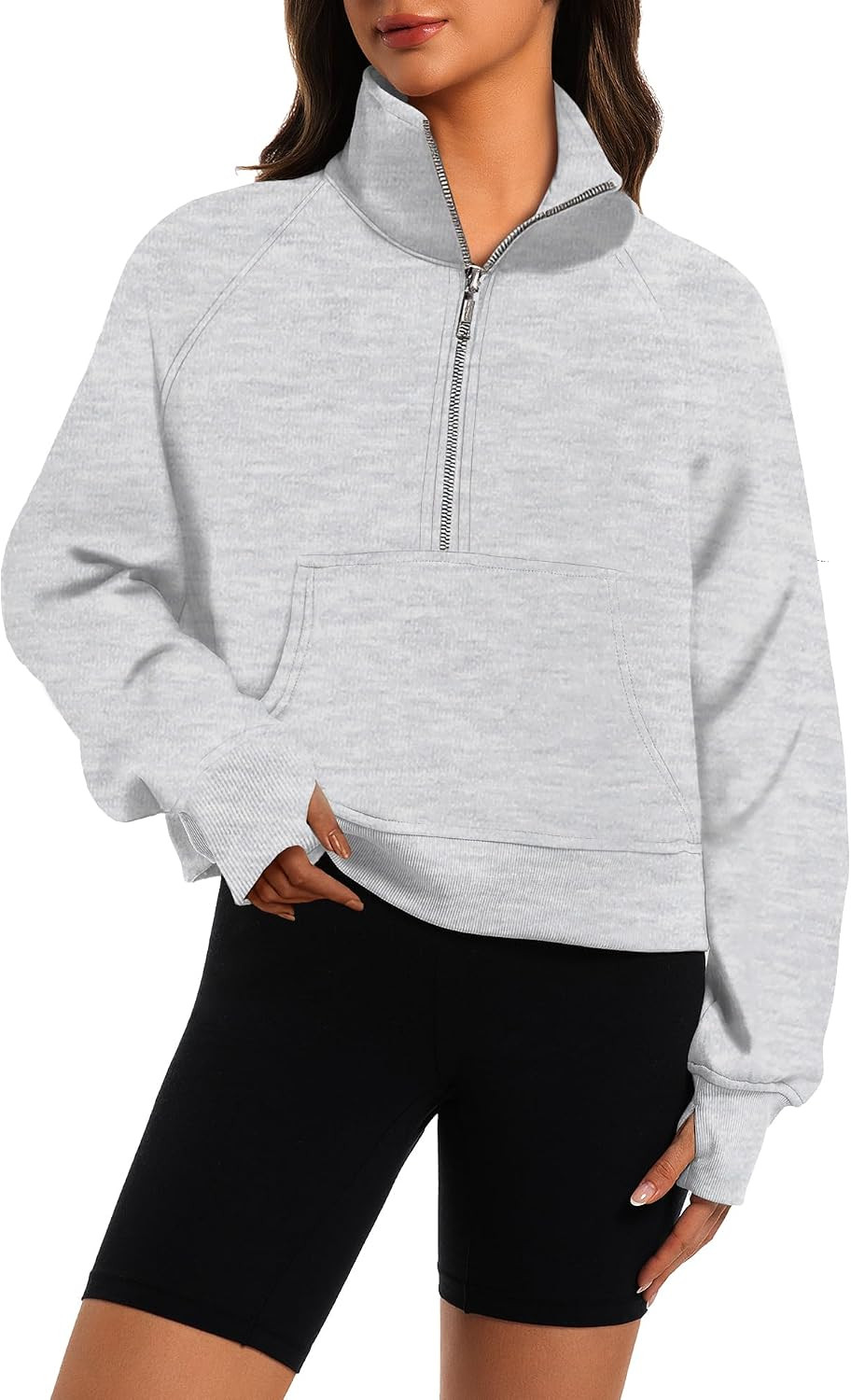 XFIFM Womens Sweatshirts Half Zip Cropped Pullover Fleece Quarter Zipper Hoodies Fall Fashion Outfits Clothes | Amazon (US)