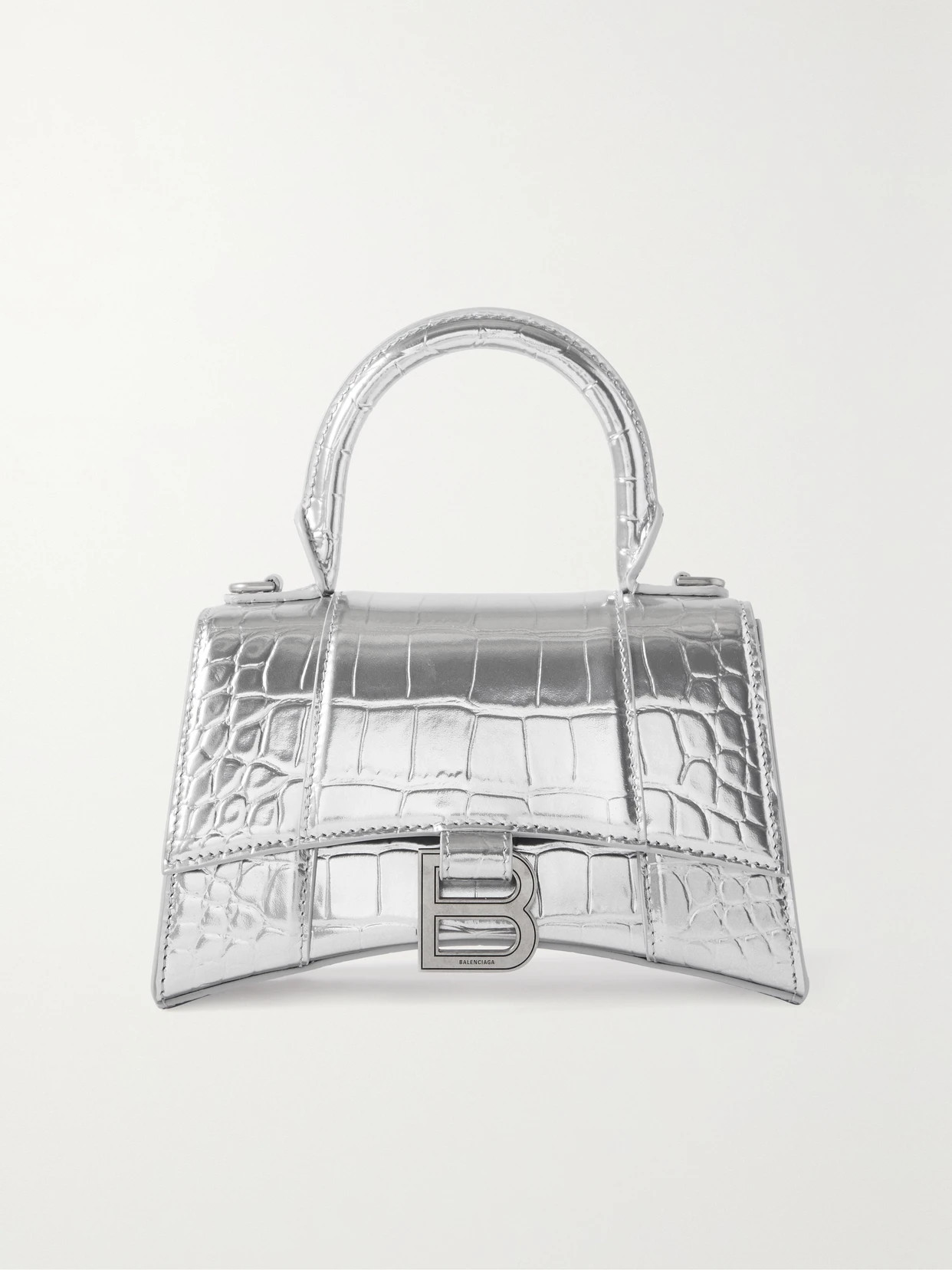 Balenciaga - Hourglass Xs Metallic Leather Tote - Silver | NET-A-PORTER (US)