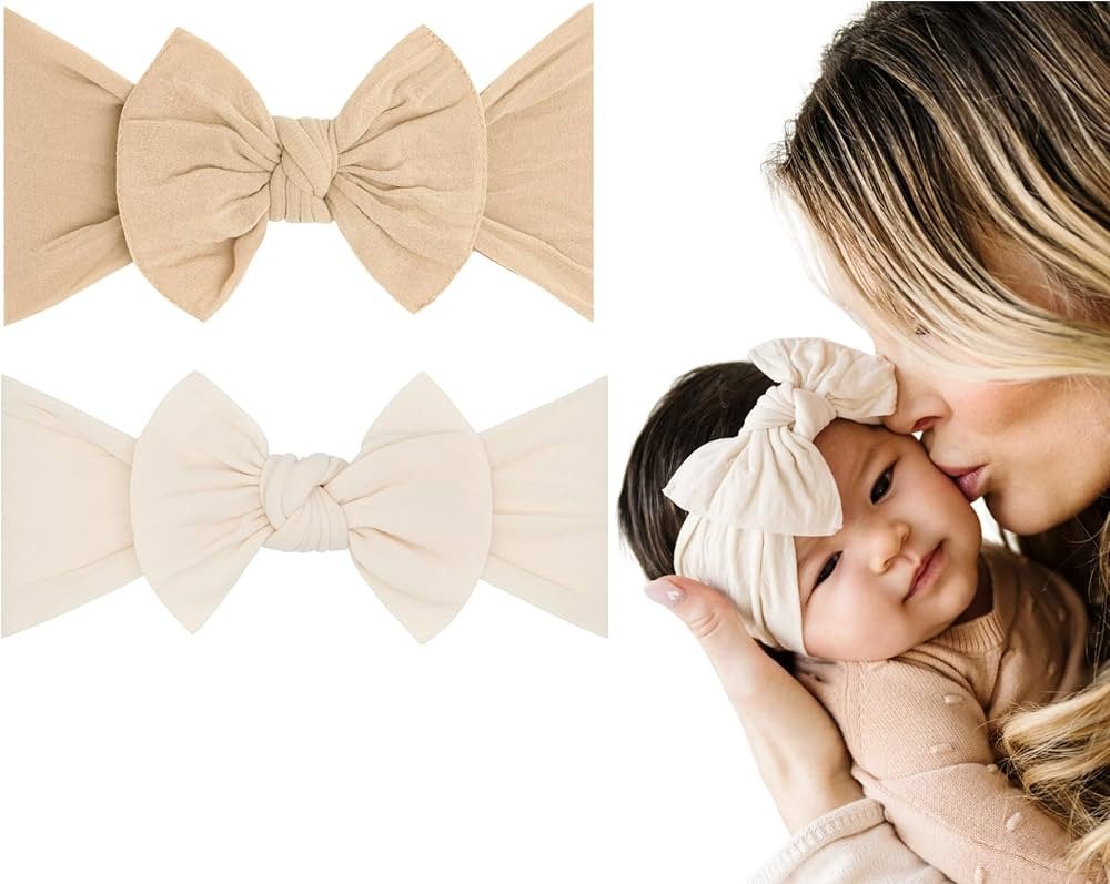 Baby Bling Bows - Newborn to Little Baby Girl Bows, 2 Pack Nylon Super Soft Stretchy Knot Toddler... | Amazon (US)